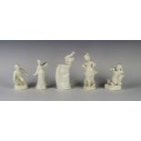 A Set of Five Chinese Blanc de Chine Figures, tallest 16 cm