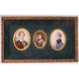 A 19th Century Framed Set of Three Miniature Portraits, labels verso identifying the sitters as