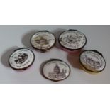 Four Bilston Battersea Enamel Patch Pots and one lid _ "Keep this for my Sake", "A Friend in need Is
