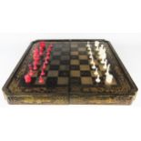 A 19th Century Chinese Export Lacquer Chess or Draughts Set with the interior decorated for