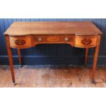 A Victorian Edwards & Roberts Satinwood, Rosewood and Mahogany Shape Front Table decorated with