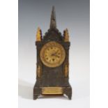 A 19th Century Bronze and Gilt Gothic Style Architectural Mantle Clock, 32.5cm high.