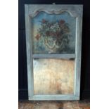 A Louis XV, Mid 18th Century, Painted Trumeau Mirror. The Canvas painted with a bouquet of flowers