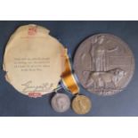 A WWI Medal Pair awarded to 37110 PTE. R.G. HARRIS. DEVON. R. and Death Plaque to REGINALD GERALD