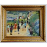 Fred Yates, Ladies Convention Eastbourne, oil on fibreboard, framed. Artist's name and title