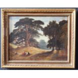 Alfred Joseph Woolmer RBA (1805-1892), Woodland Picnic, oil on canvas, gilt gesso frame, 50 x 40 cm