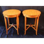 A Pair of Edwardian Satinwood Occasional Tables with ebony stringing and standing on four swept,
