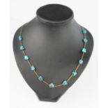 A Chinese 22" 14K Yellow Gold and Turquoise Necklace, 12.4g