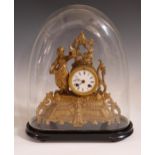 A 19th Century French Gilt Spelter Figural Clock beneath a glass dome, striking movement signed S.