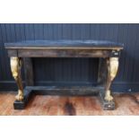 A Part C19th Black and Gilt Decorated Console Table with a Slate Top, 34in. (86cm.) high, 52in. (