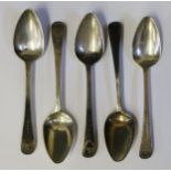 A Set of Five George III Bright Cut Silver Teaspoons with contemporary initials, London 1805, Thomas