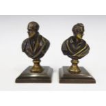 A Pair of Small Bronze Busts with loaded bases, 10 cm