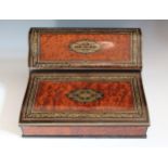 A Fine French Napoleon III Period Amboyna, Ebony and Ormolu Table Top Writing Slope signed by Maison