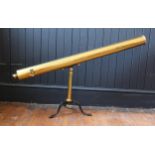 A Boxed 19th Century Brass 3" Refracting Telescope engraved Bateman London. The tube supported by