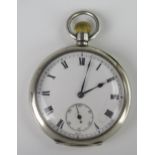 A Silver Cased Open Dial Keyless Fob Watch, Swiss made 15 jewel movement, Harrods inscription to