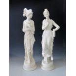 A Pair of Modern Class Style Full Length Female Statues, pressed composite, 77cm high (columns not