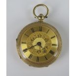 A Ladies 18ct Gold Cased Open Dial Key Wound Pocket Watch with chased foliate decoration, movement