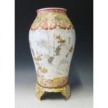 A 19th Century Japanese Vase on Stand, decorated with storks, marks to base of vase, 38.5cm. A/F