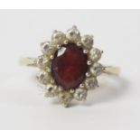 A 9ct Gold, Red and White Stone Dresss Ring, size M.5, 14 x 13mm head, 2.4g