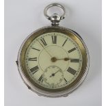 A .935 Silver Cased Open Dial Key Wound Fob Watch. Running