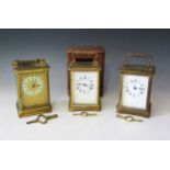 Three Brass Carriage Clocks (one cased). All need attention