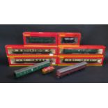 Nine Hornby OO Gauge Passenger Coaches and Rolling Stock, most boxed