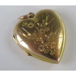 A Victorian 9ct Gold Front & Back Heart Shaped Locket with chased bird and foliate decoration,