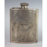 An Asian .90 Silver Hip Flask with bamboo decoration, c. 11.5cm high, 135g