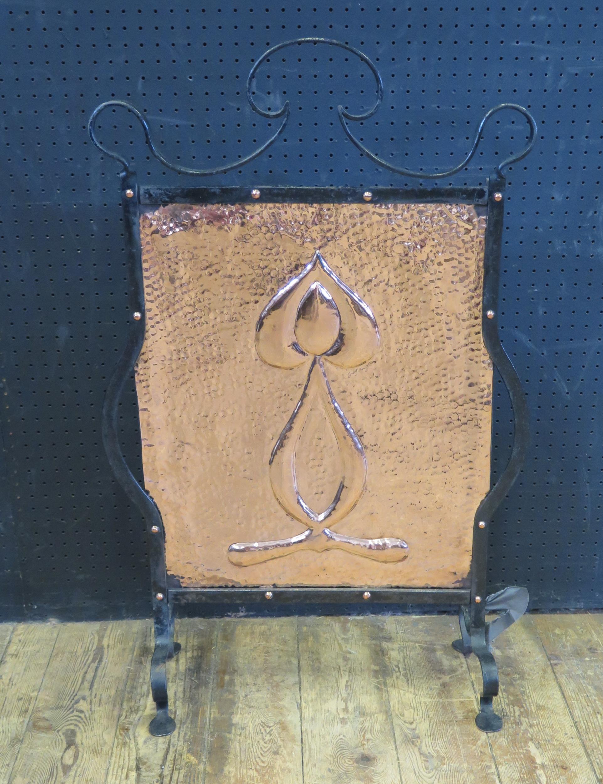 An Art Nouveau Copper and Wrought Iron Fire Screen (51(w) x 81(h) cm, small copper top wine table