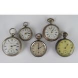 Five Silver Cased Fob Watches, A/F