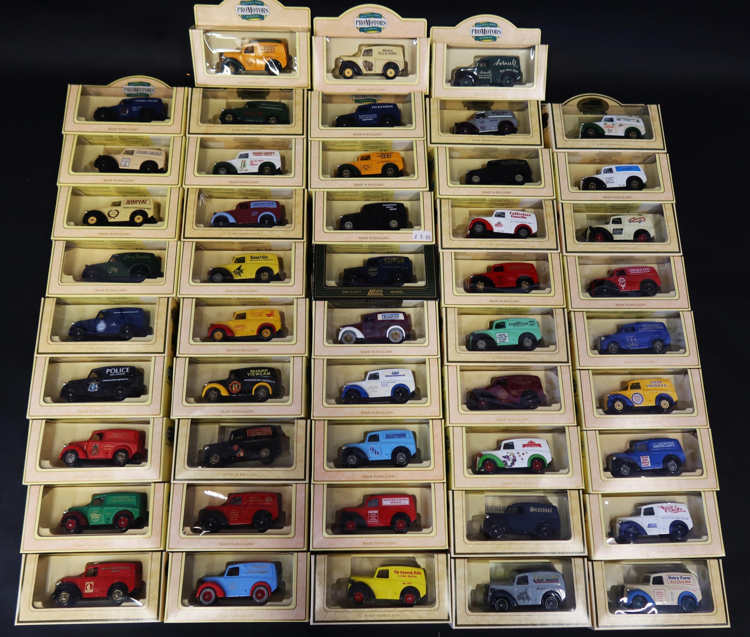 48 Lledo 1950 Morris Z Vans, mostly rarer variations, some Code 3 boxed (all different)