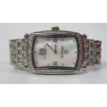 A Bellagio 'Crazy Diamond' Stainless Steel Wristwatch with mother of pearl dial and set with144