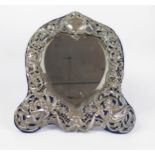 A Modern London Silver Mounted Easel Back Dressing Table Mirror with heart shaped bevelled mirror