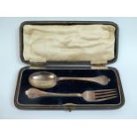 A George V Cased Chriteninf Spoon and Fork engraved Margaret, Sheffield 1924, John Round & Sons