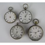 Four Silver Cased Fob Watches. A/F