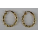 A Pair of Small 9ct Gold Oval Twist Hoop Earrings, 24mm overall height, 1.1g