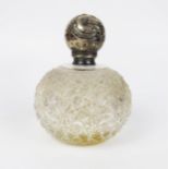 An Unmarked Silver Top Cut Glass Scent Bottle, 13.5cm