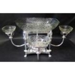 A Large Silver Plated and Cut Glass Table Centrepiece, 55(w)x30(h)cm