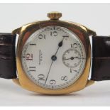 A WALTHAM 9ct Gold Cased Wristwatch with 7 jewel movement no. 27425547, 30mm case, Birmingham