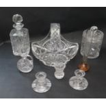 A Selection of Cut Crystal including a large basket, decanter and biscuit barrel, etc.