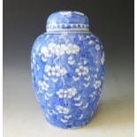 A Chinese Blue and White Porcelain Jar and Cover decorated with prunus, 31cm high