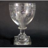 A Fine 19th Century Engraved Wine Glass decorated with foliate swags and twisted stem (18cm) and