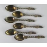 A Set of Six Silver Teaspoons with figural finial, London 1871, Henry Holland, 100g