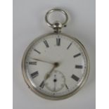 A Silver Cased Open Dial Key Wound Fob Watch, chain driven fusee movement, London 1874. Winds and