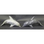 A Pair of Sculpted Marble Dolphins, c. 33cm