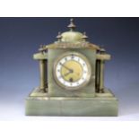 A Victorian Green Onyx and Brass Architectural Mantle Clock with Hamburg American Clock Company