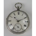 A Silver Cased Open Dial Key Wound Fob Watch with chain driven fusee movement, London 1869. Running