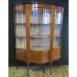 An Edwardian Mahogany, Crossbanded and Strung Serpentine China Cabinet, 140(w) x 178(h) x 47(d) cm