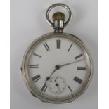 A Silver Cased Open Dial Keyless Fob Watch, America Watch Co., 2988075, Birmingham 1888, running