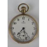 A 9ct Gold Cased Open Dial Keyless Fob Watch, dial signed Roidor, 15 jewel movement, Birmingham